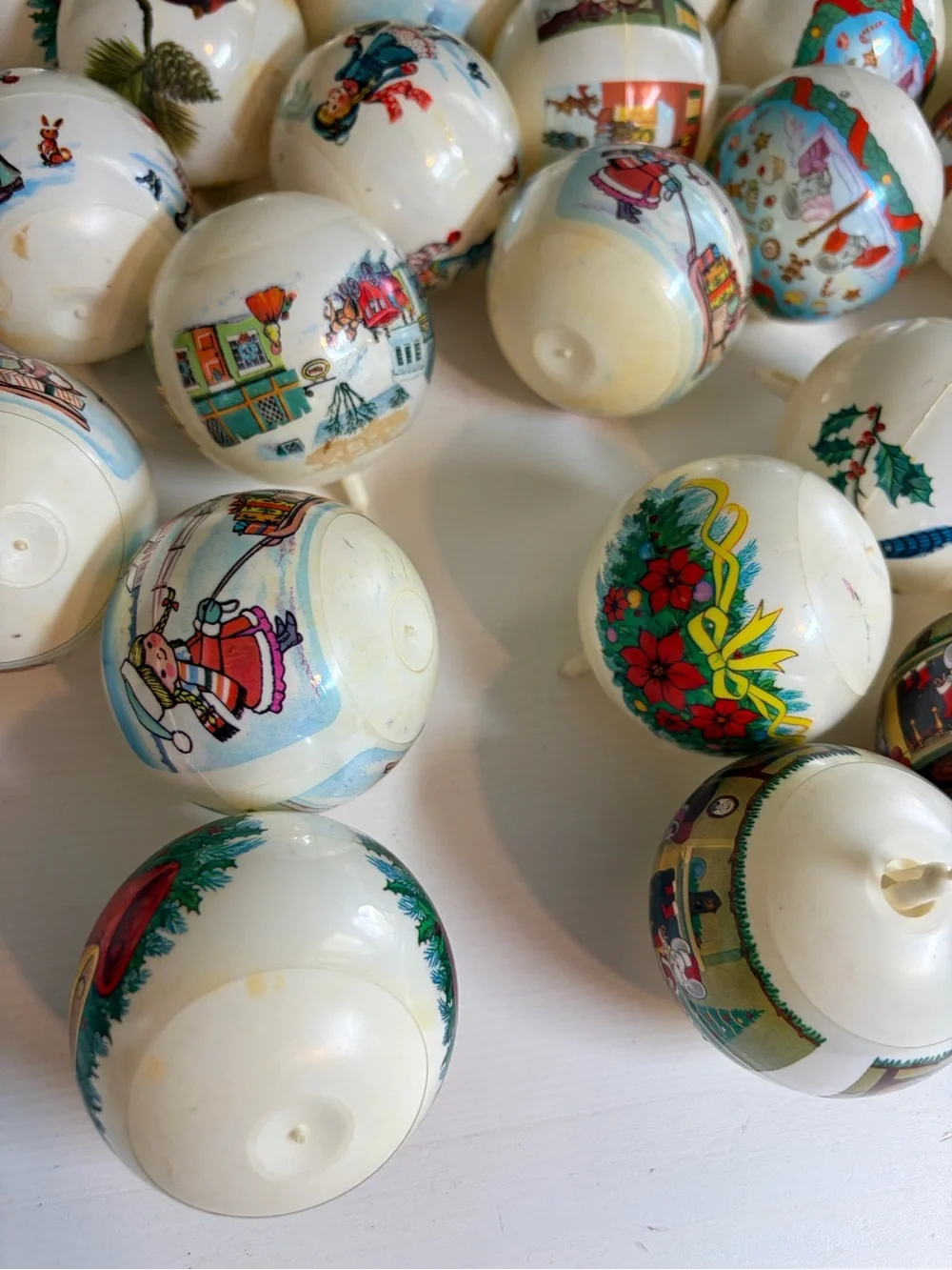 Lot Of 35 Wrapped Plastic Vintage Christmas Ornaments Victorian Scene Bells Mice